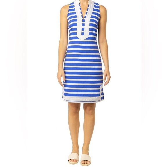 Sail to Sable Womens Blue White Striped Sleeveless V-Neck Tunic Dress Size Small - Picture 1 of 7